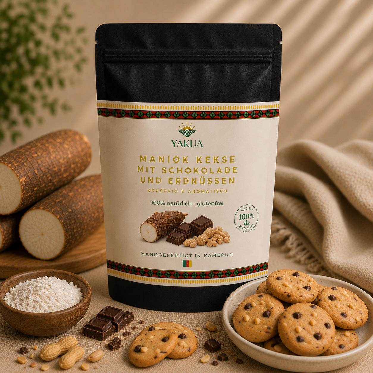 YAKUA Originals – Maniok-Kekse mit Schokolade & Erdnüssen